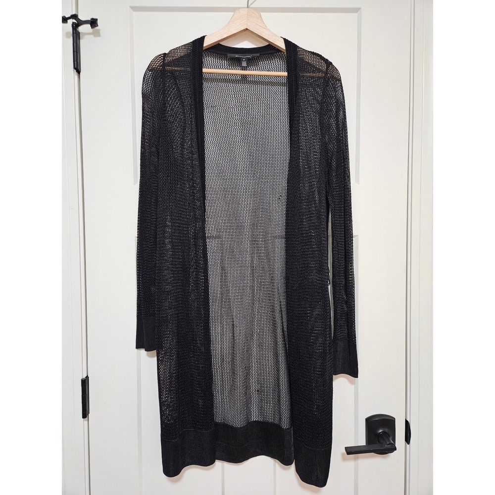 White House Black Market Cardigan Women M Black Whimsigoth Open Knit Duster